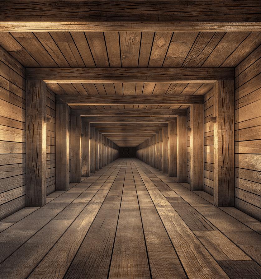 Papier peint trompe-l'œil tunnel en bois