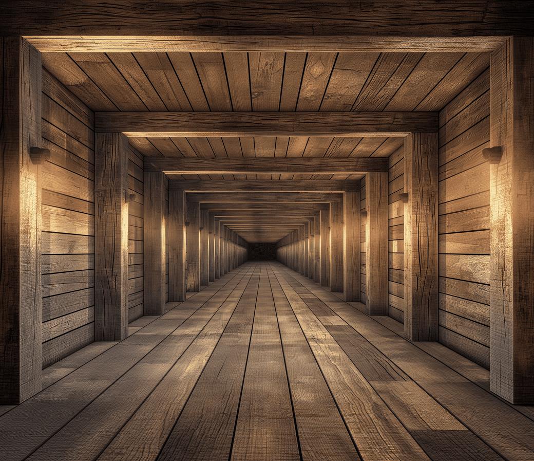 Papier peint trompe-l'œil tunnel en bois