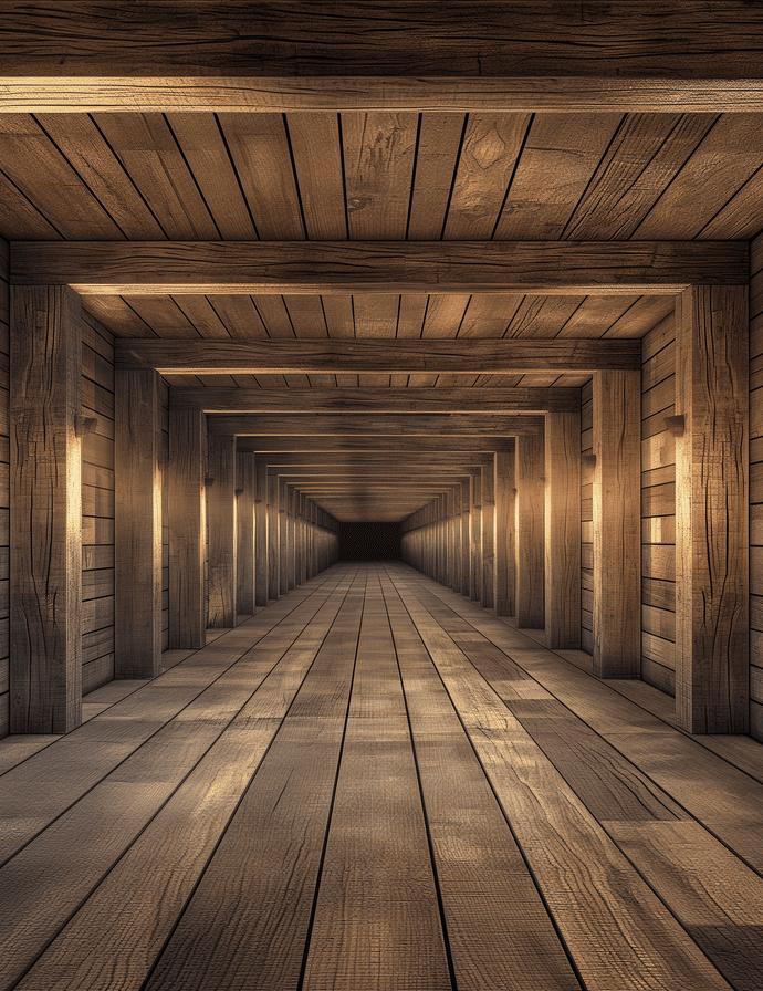Papier peint trompe-l'œil tunnel en bois
