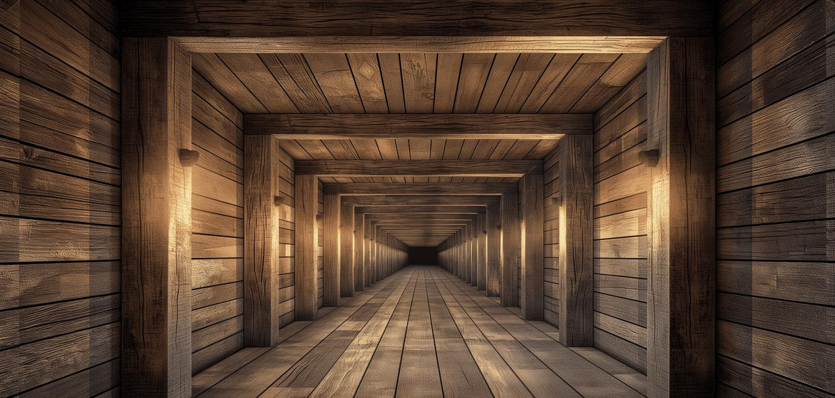 Papier peint trompe-l'œil tunnel en bois