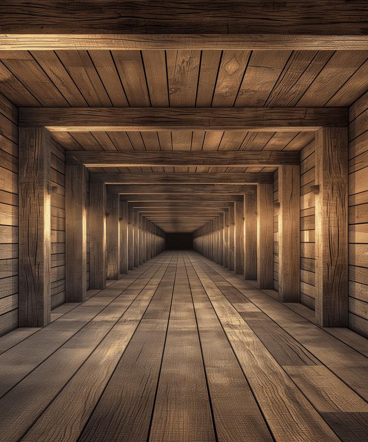 Papier peint trompe-l'œil tunnel en bois