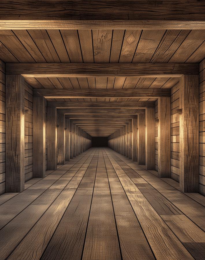 Papier peint trompe-l'œil tunnel en bois