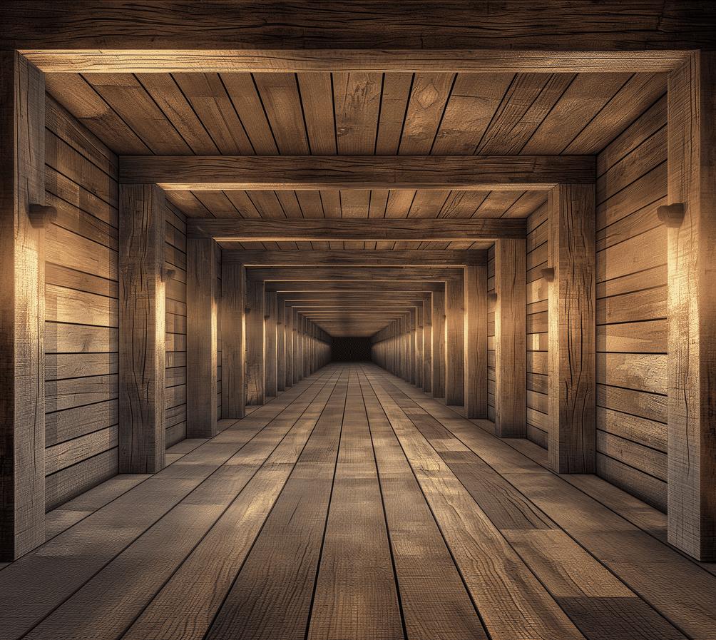 Papier peint trompe-l'œil tunnel en bois