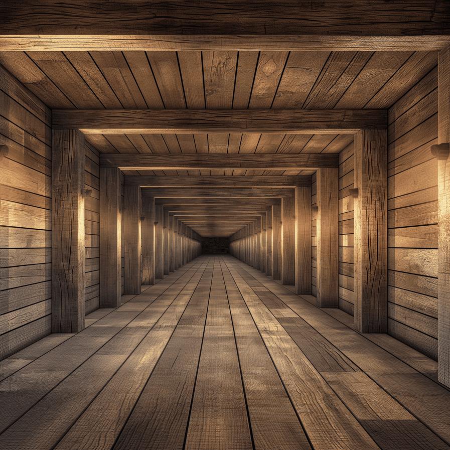 Papier peint trompe-l'œil tunnel en bois