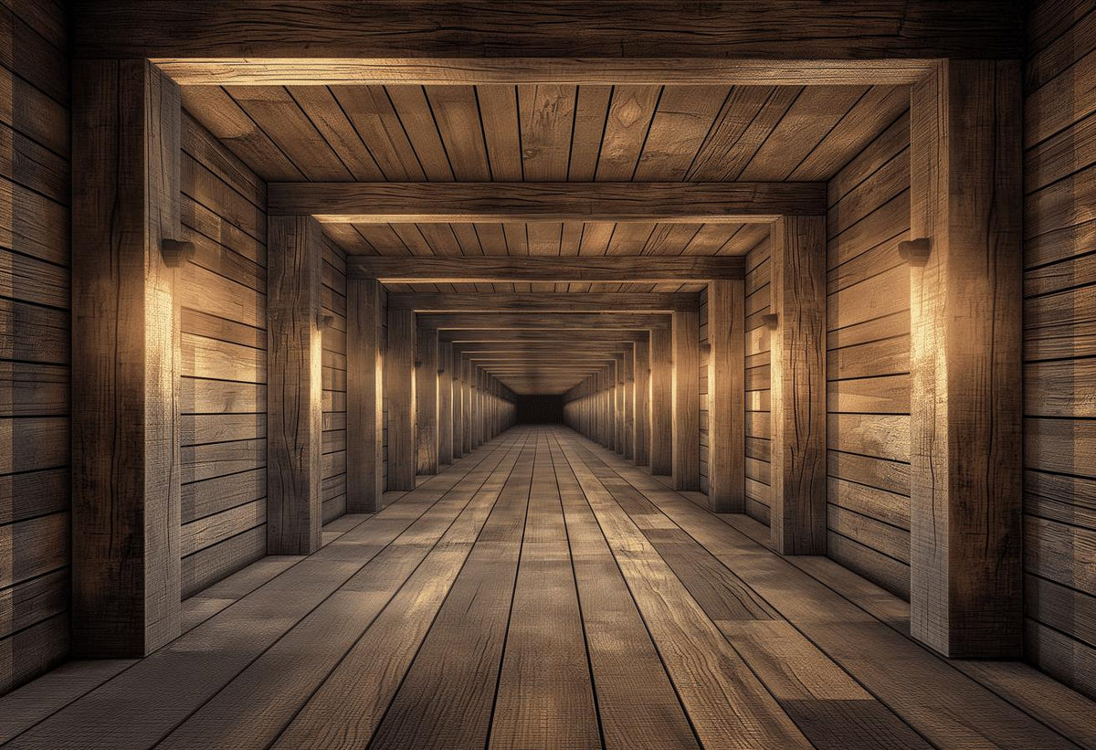 Papier peint trompe-l'œil tunnel en bois