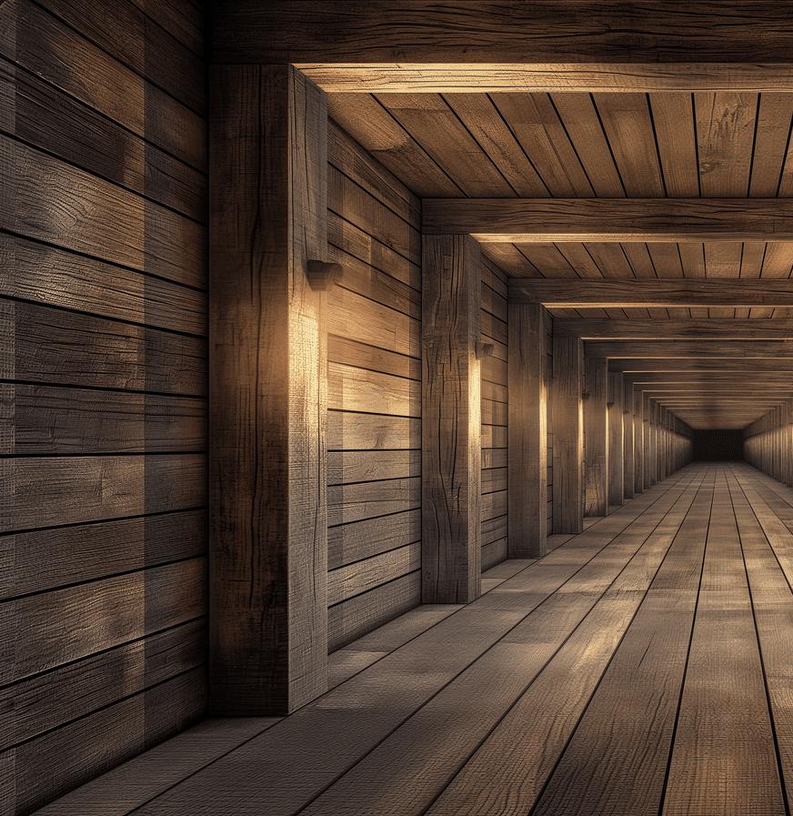 Papier peint trompe-l'œil tunnel en bois
