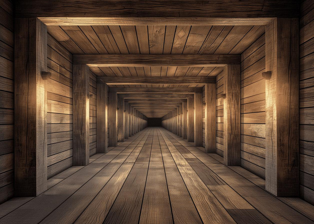 Papier peint trompe-l'œil tunnel en bois