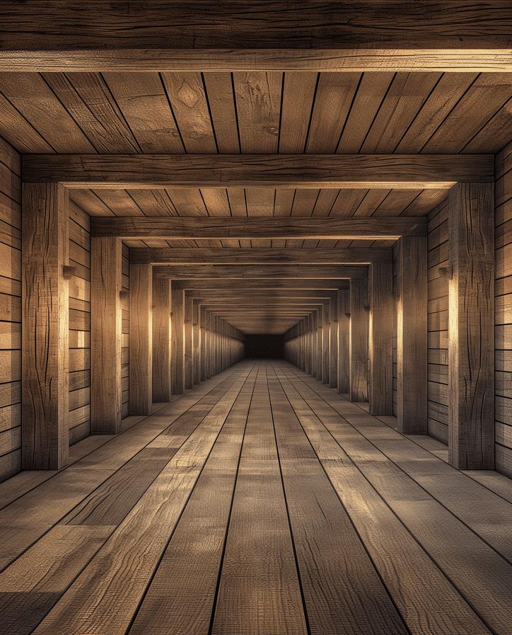 Papier peint trompe-l'œil tunnel en bois