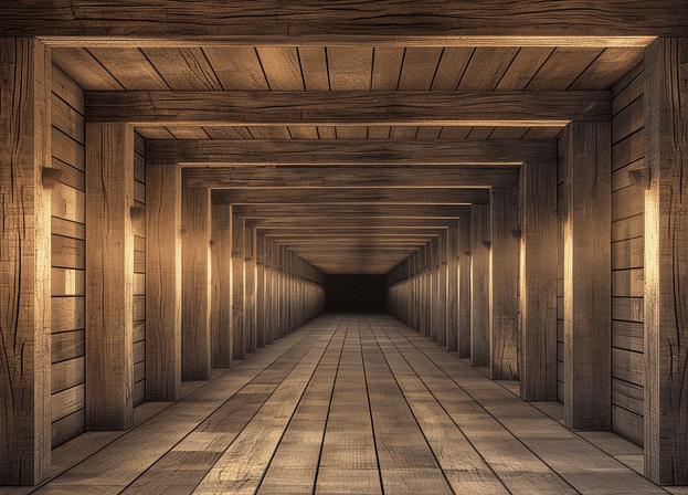 Papier peint trompe-l'œil tunnel en bois