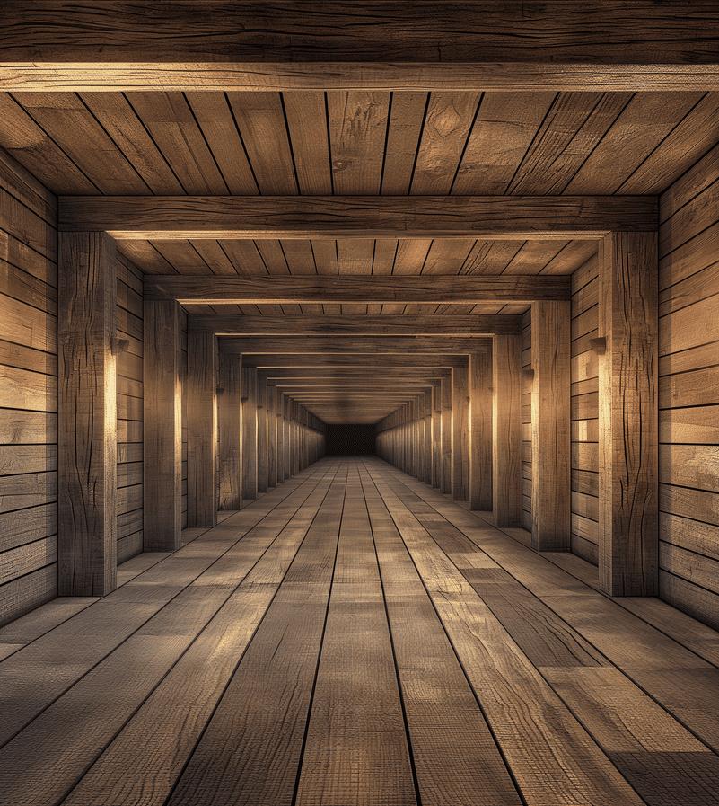 Papier peint trompe-l'œil tunnel en bois
