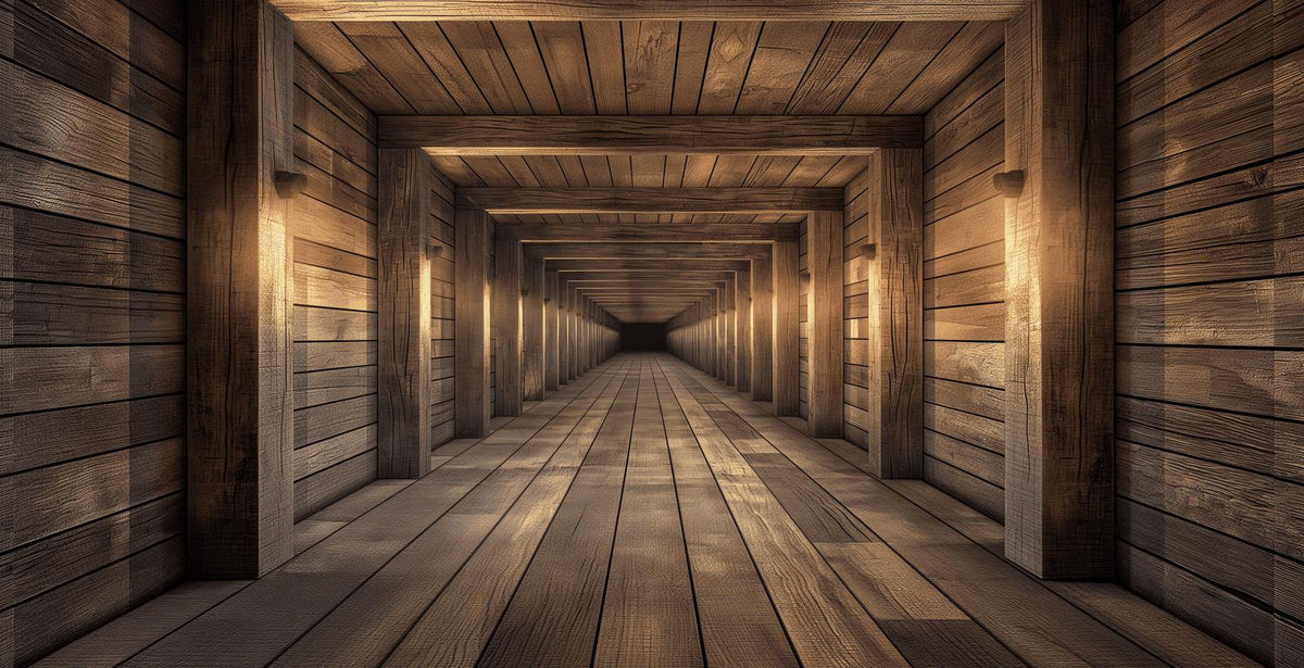 Papier peint trompe-l'œil tunnel en bois