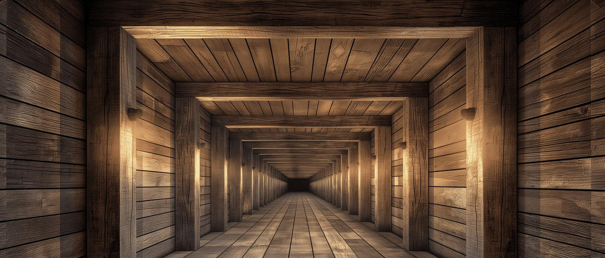 Papier peint trompe-l'œil tunnel en bois