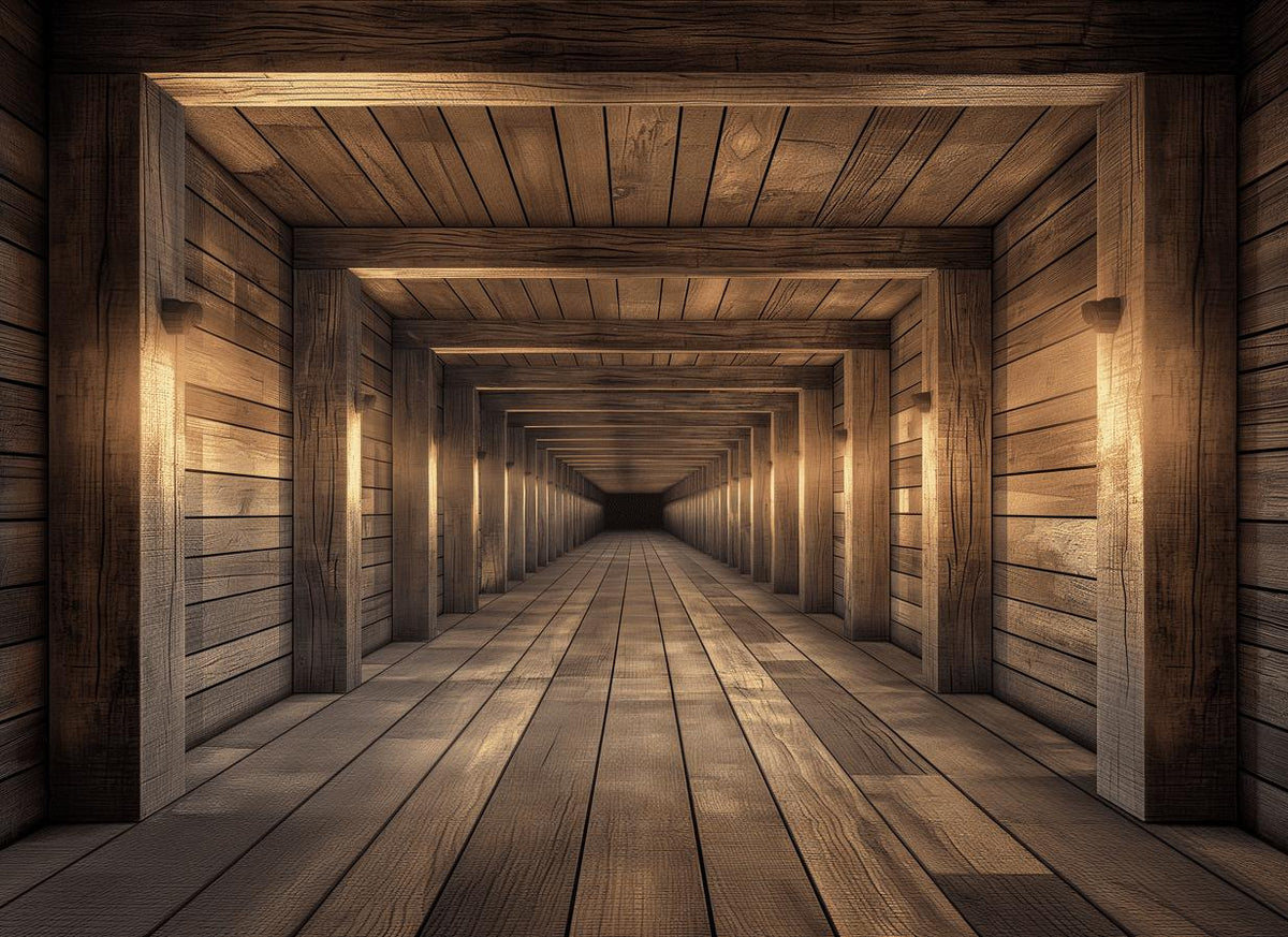 Papier peint trompe-l'œil tunnel en bois