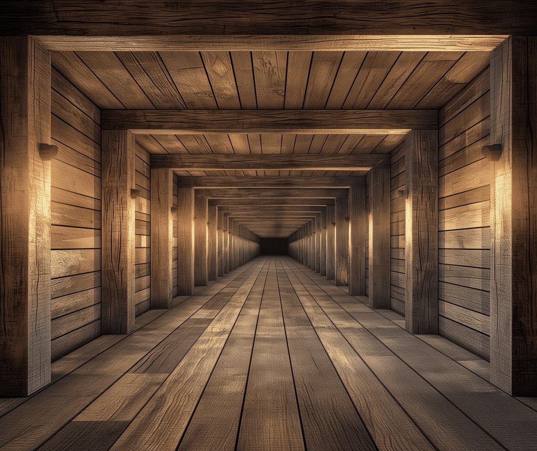 Papier peint trompe-l'œil tunnel en bois