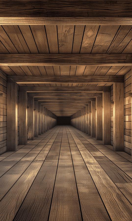 Papier peint trompe-l'œil tunnel en bois