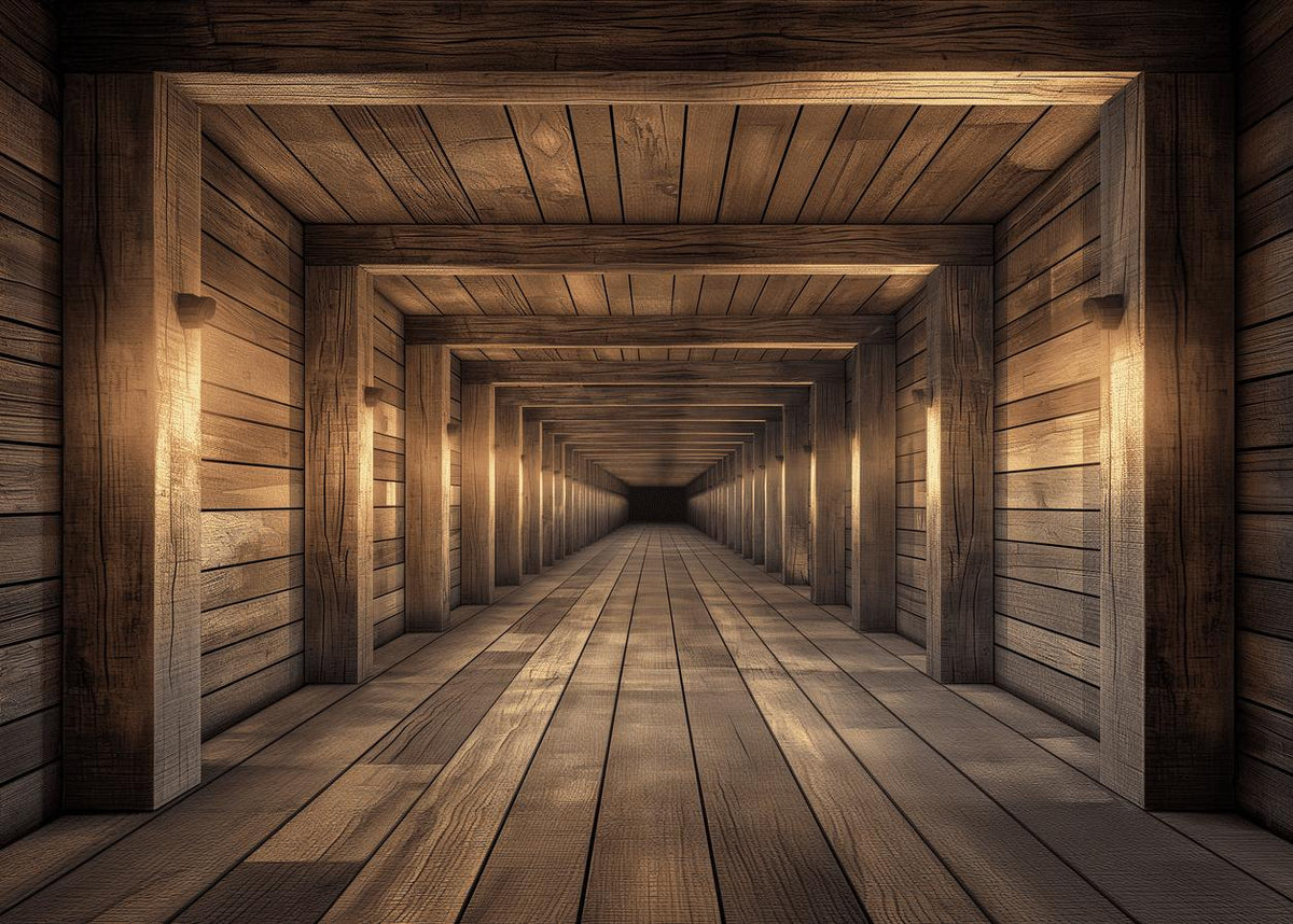 Papier peint trompe-l'œil tunnel en bois