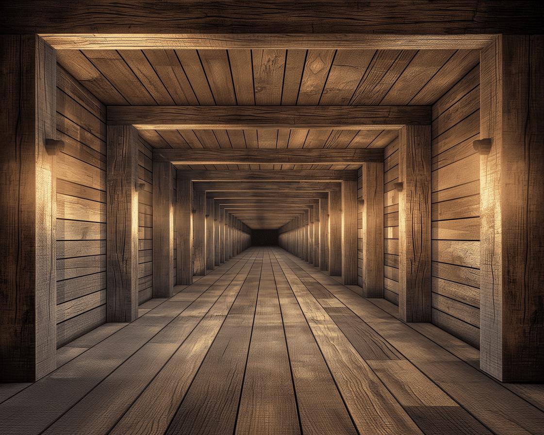 Papier peint trompe-l'œil tunnel en bois