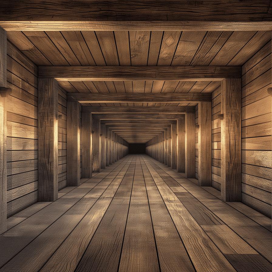 Papier peint trompe-l'œil tunnel en bois