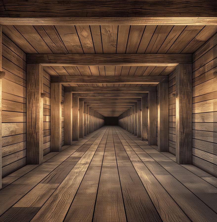 Papier peint trompe-l'œil tunnel en bois
