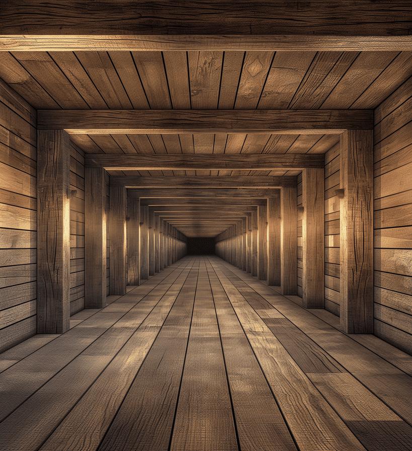 Papier peint trompe-l'œil tunnel en bois