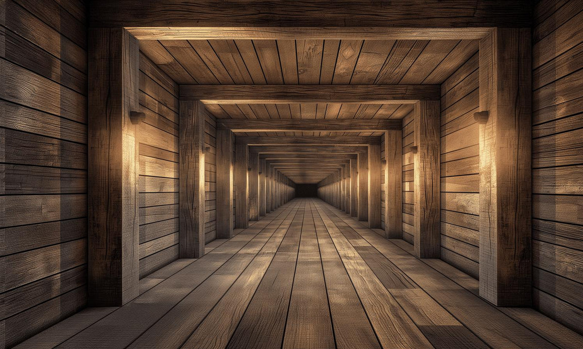 Papier peint trompe-l'œil tunnel en bois