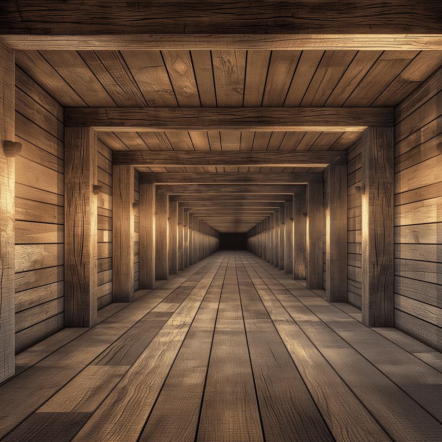 Papier peint trompe-l'œil tunnel en bois