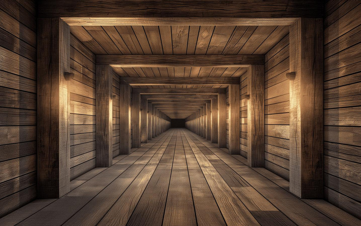 Papier peint trompe-l'œil tunnel en bois