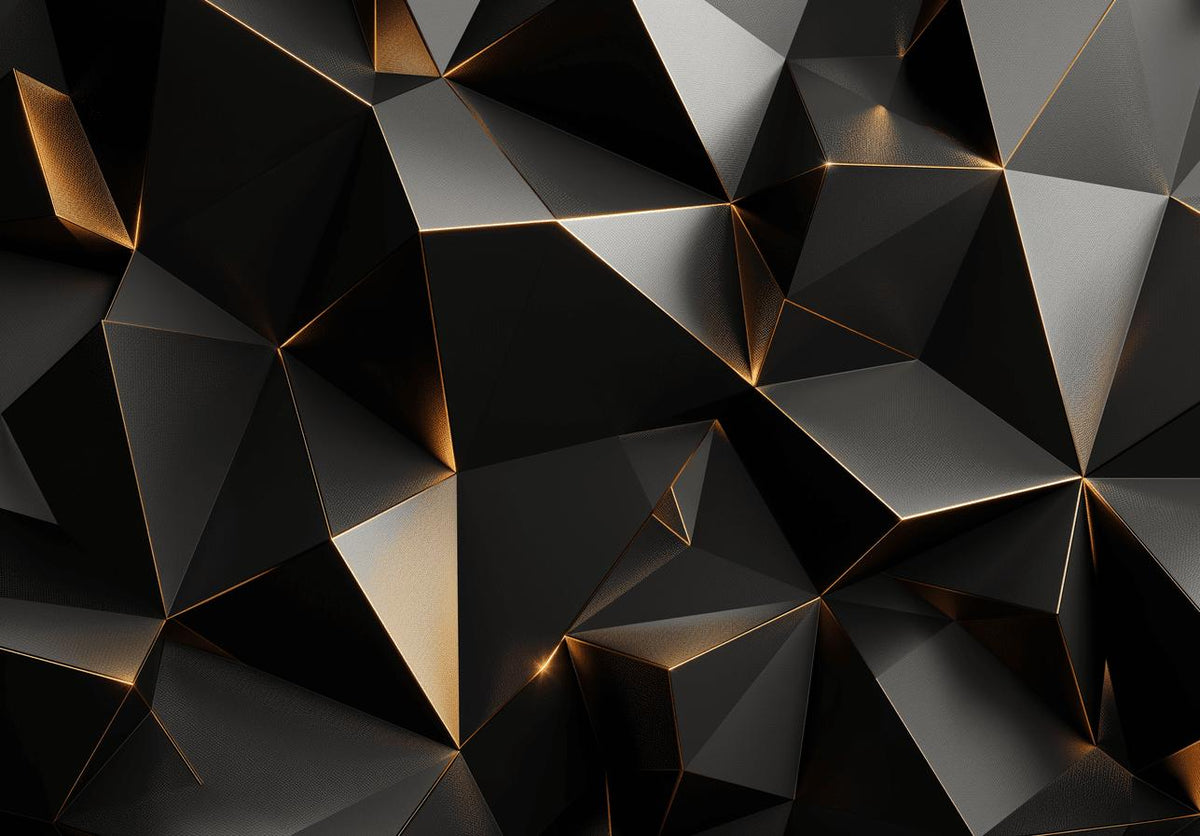 Papier peint trompe-l'œil 3D triangles noir et doré