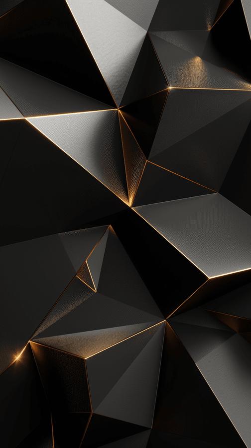 Papier peint trompe-l'œil 3D triangles noir et doré