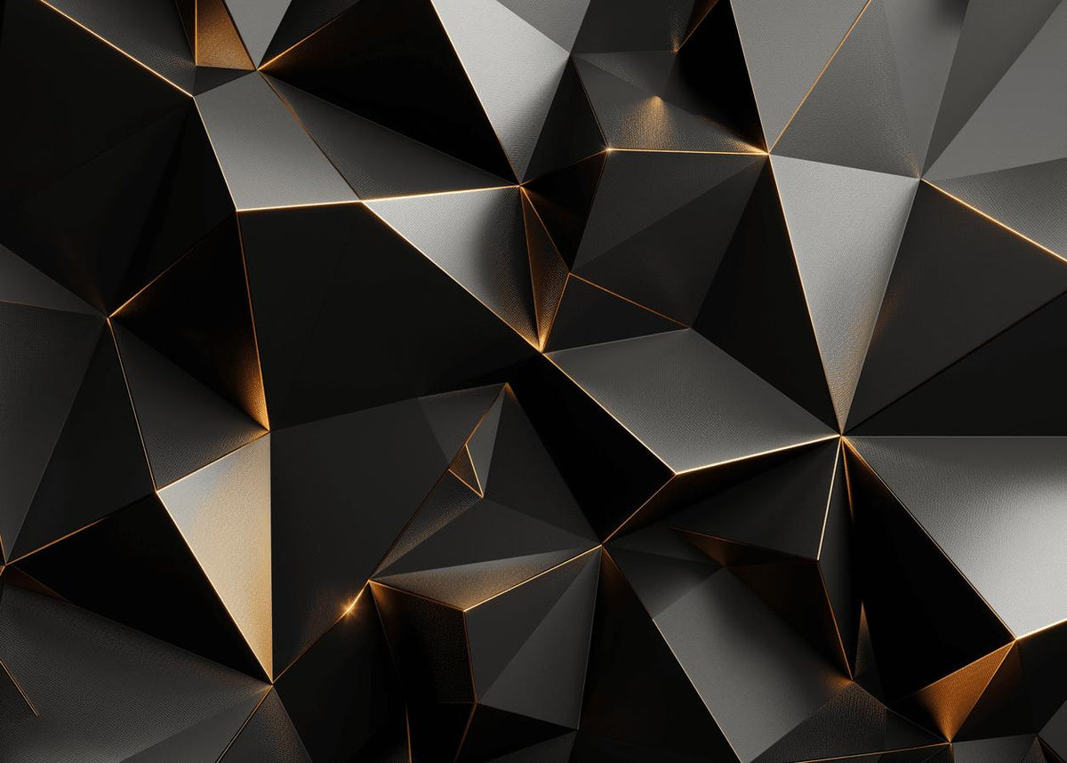 Papier peint trompe-l'œil 3D triangles noir et doré