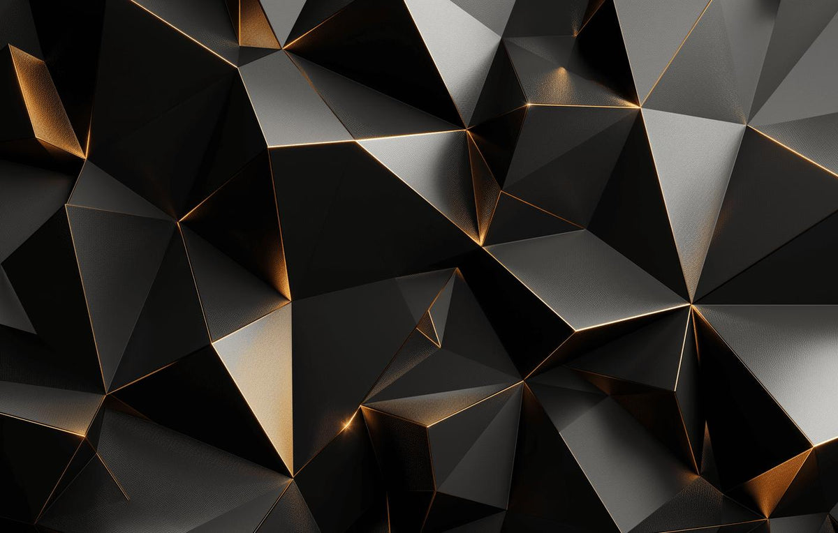 Papier peint trompe-l'œil 3D triangles noir et doré