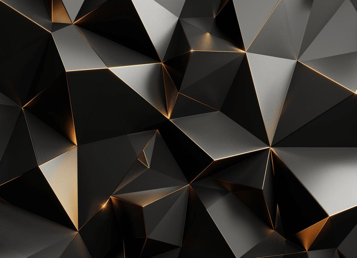 Papier peint trompe-l'œil 3D triangles noir et doré