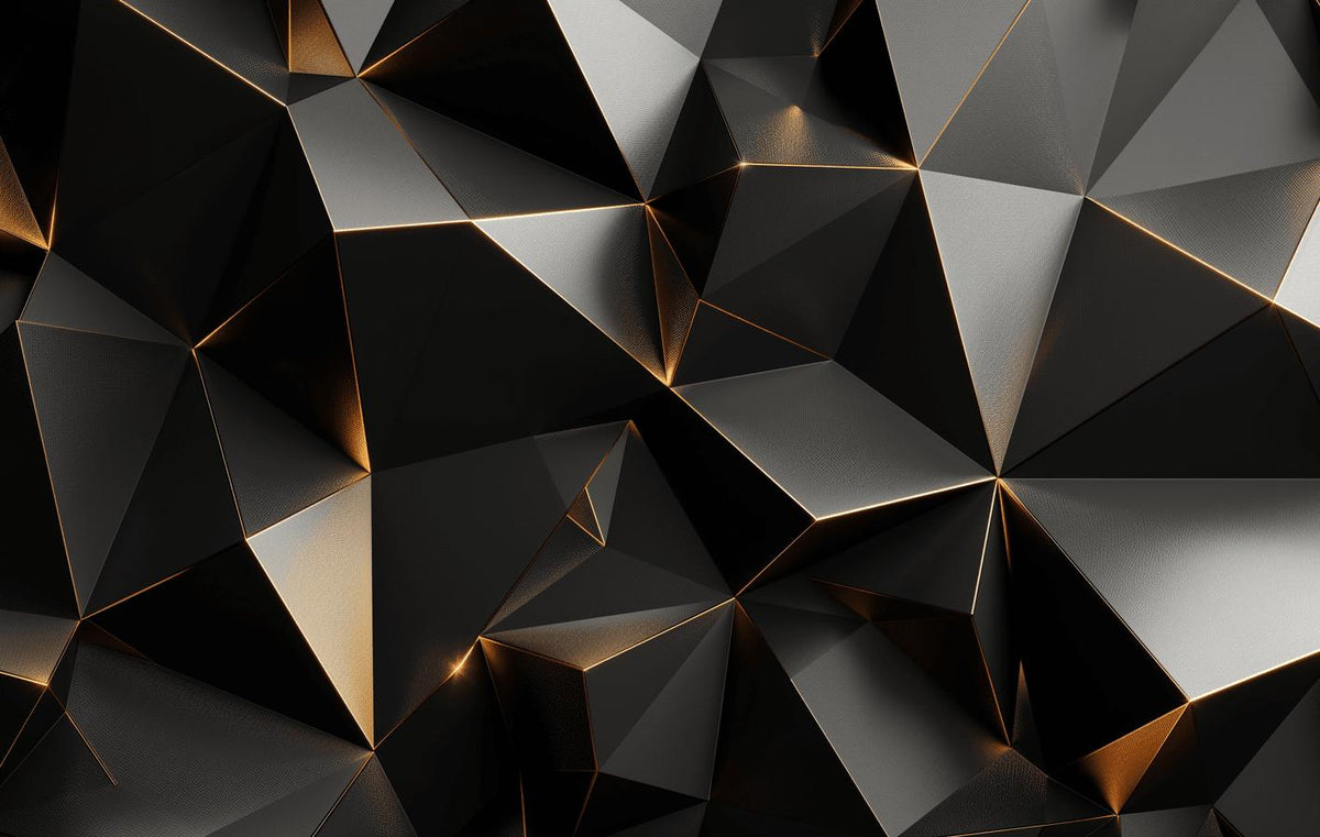 Papier peint trompe-l'œil 3D triangles noir et doré