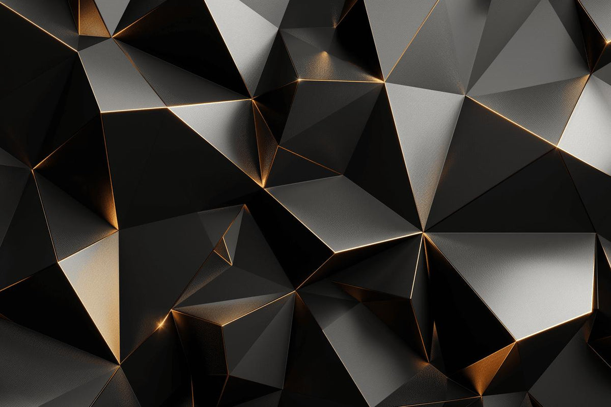 Papier peint trompe-l'œil 3D triangles noir et doré