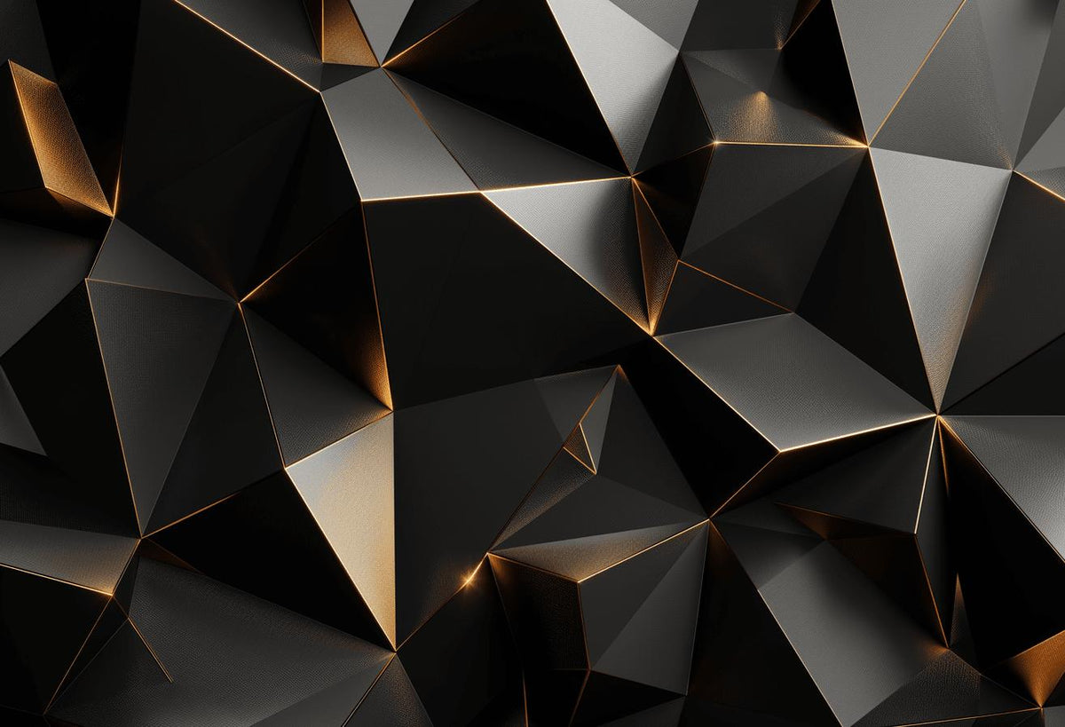 Papier peint trompe-l'œil 3D triangles noir et doré