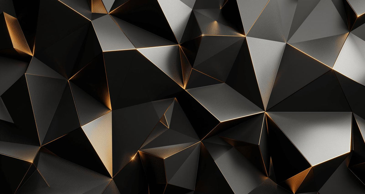 Papier peint trompe-l'œil 3D triangles noir et doré