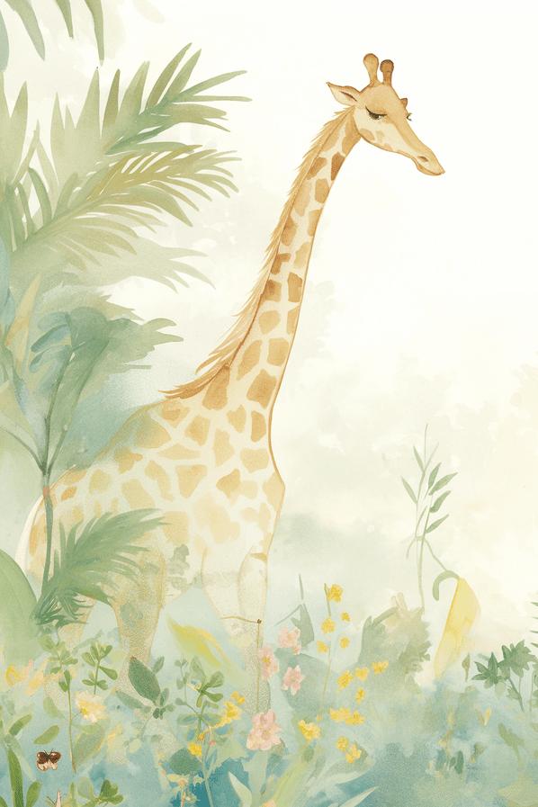 Papier peint girafe jungle éclairée