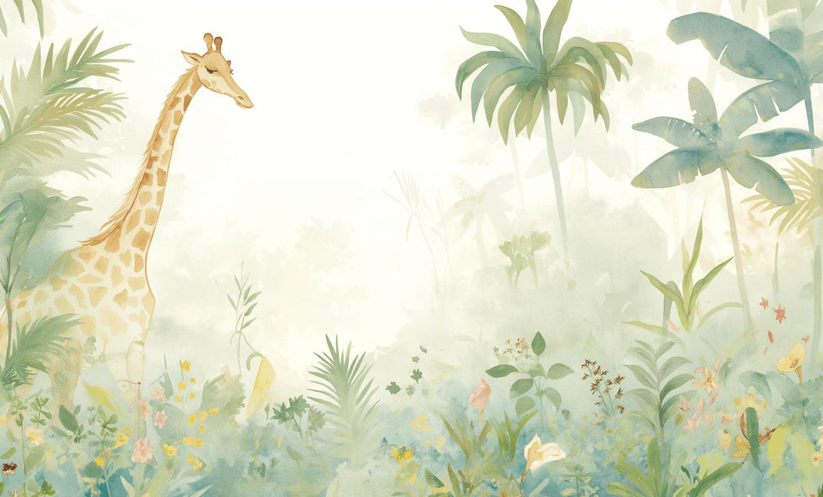 Papier peint girafe jungle éclairée