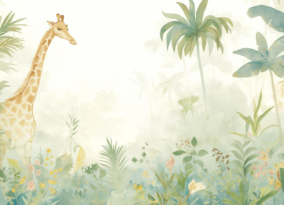Papier peint girafe jungle éclairée