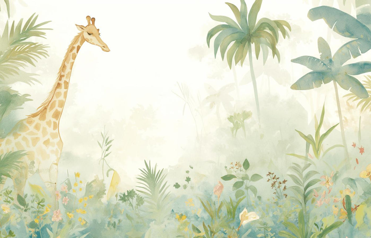 Papier peint girafe jungle éclairée