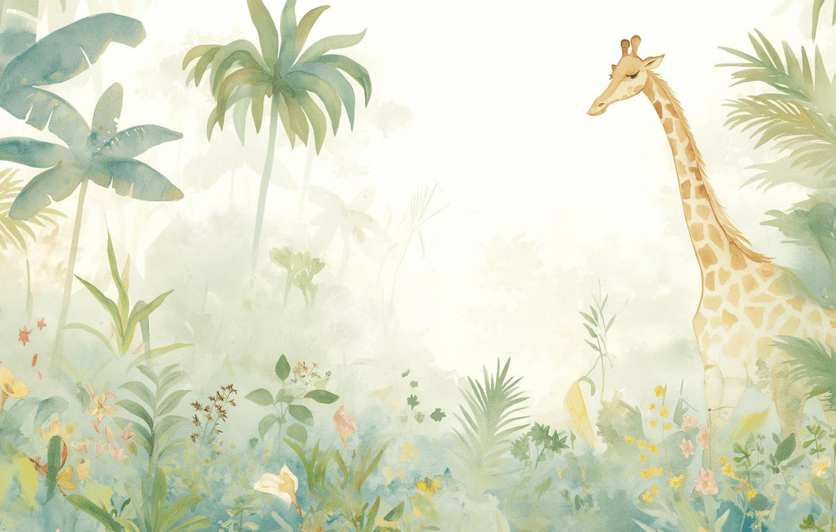 Papier peint girafe jungle éclairée