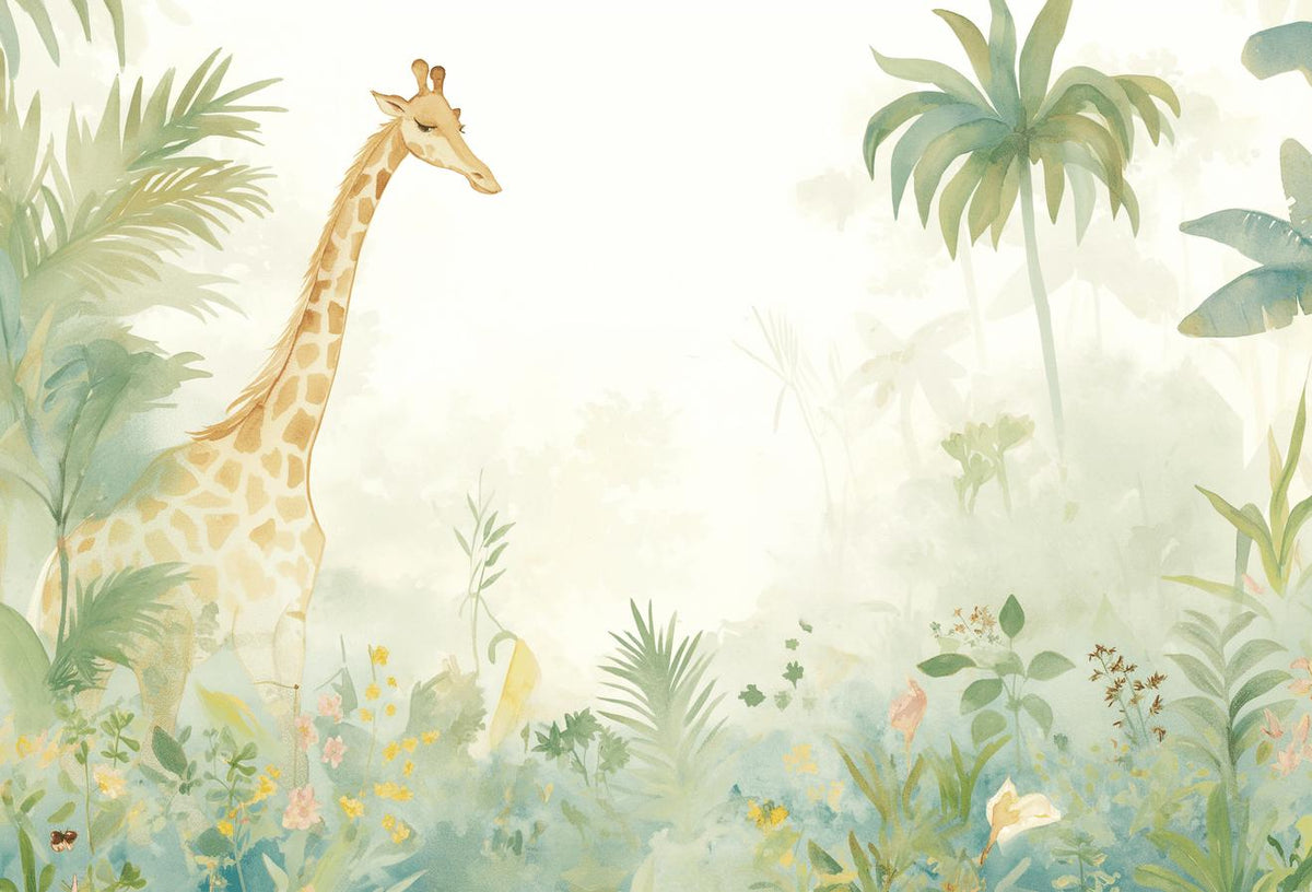 Papier peint girafe jungle éclairée