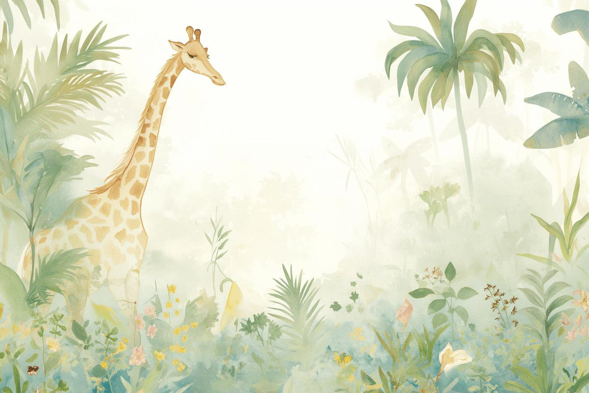 Papier peint girafe jungle éclairée