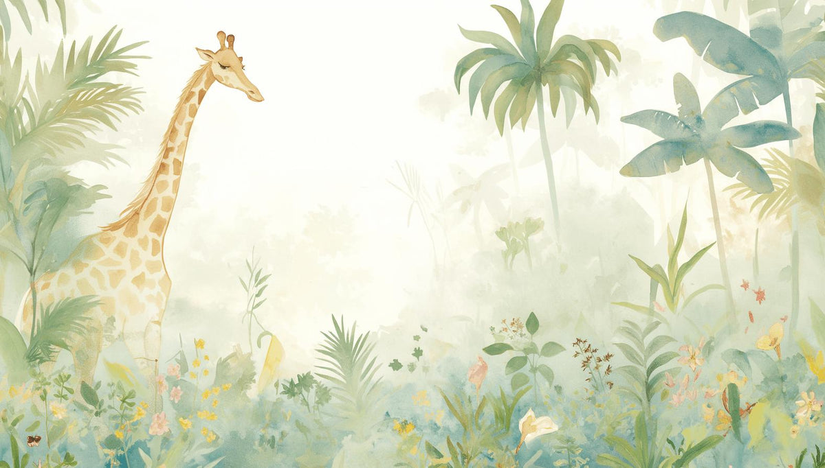 Papier peint girafe jungle éclairée