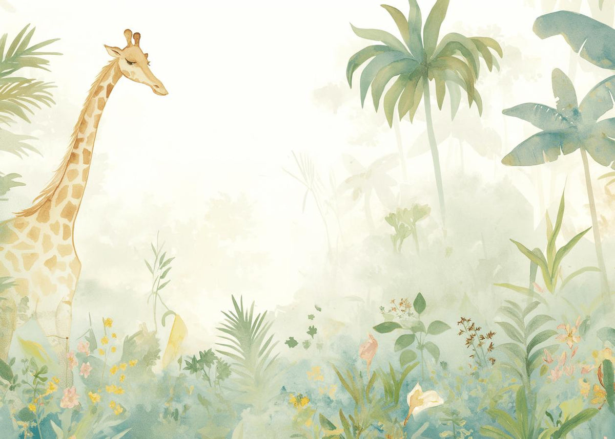 Papier peint girafe jungle éclairée