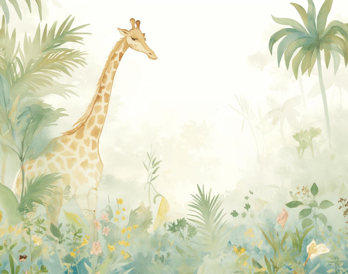 Papier peint girafe jungle éclairée