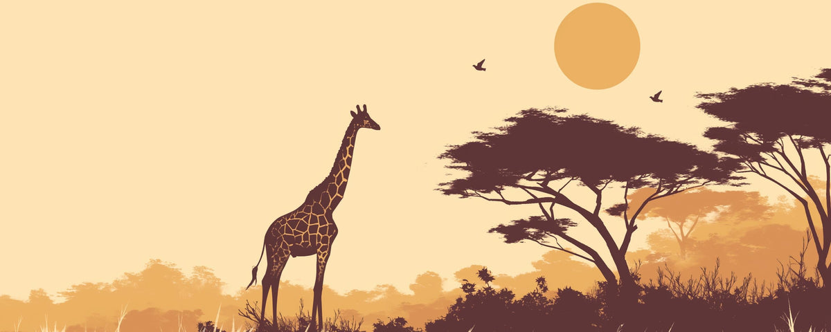 Papier peint girafe coucher de soleil savane