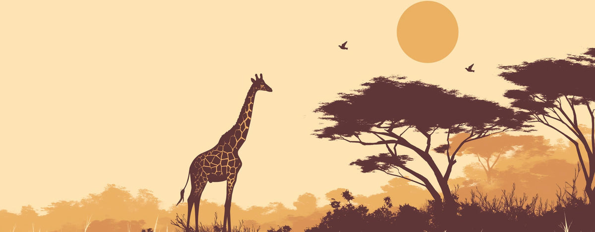 Papier peint girafe coucher de soleil savane