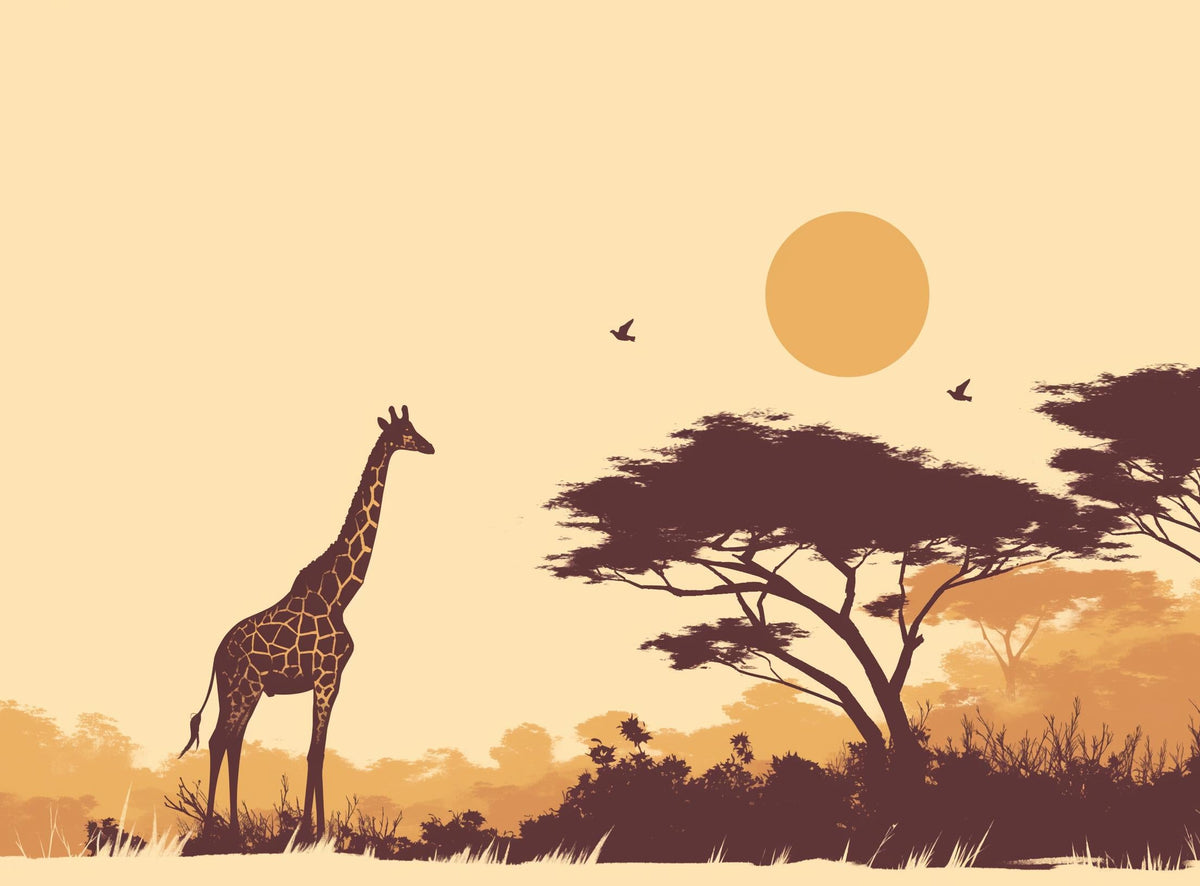 Papier peint girafe coucher de soleil savane