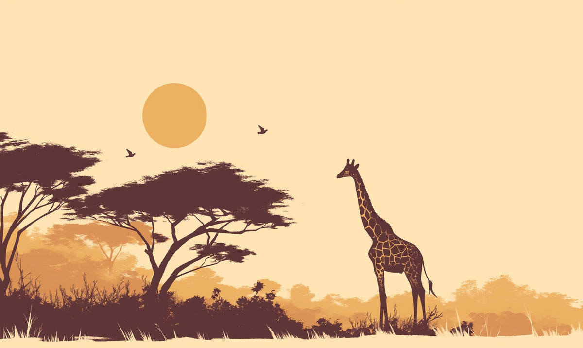 Papier peint girafe coucher de soleil savane